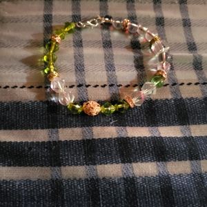 Beaded charm bracelets, pink,purple and white,black,silver